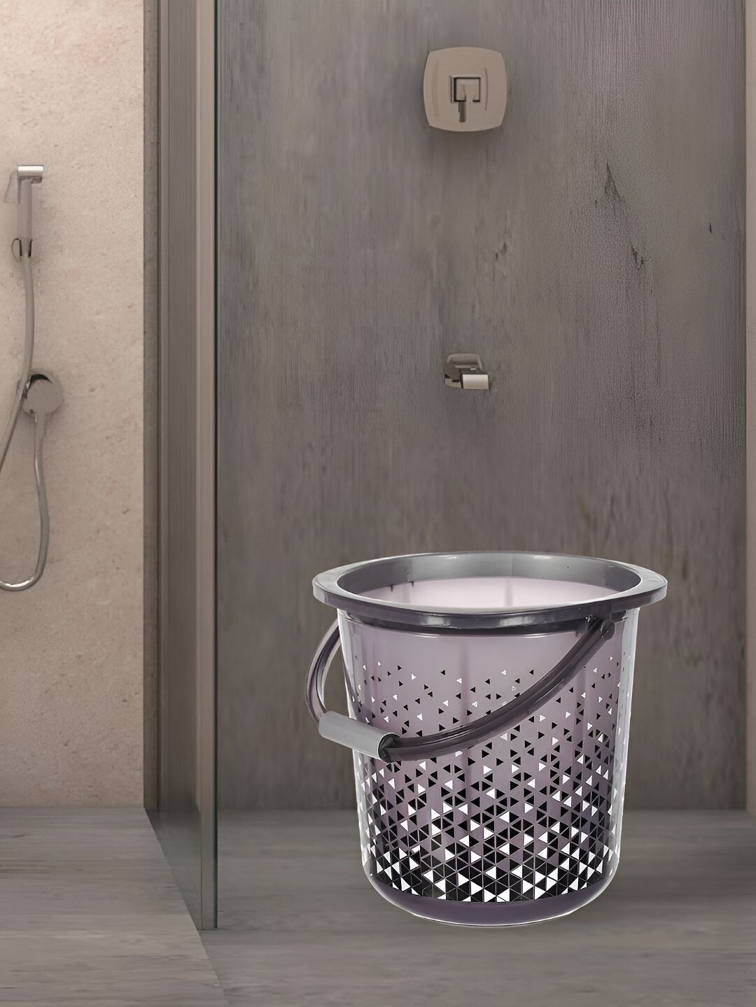 Kuber Industries Grey & White Printed Unbreakable Bathroom Bucket 18 L