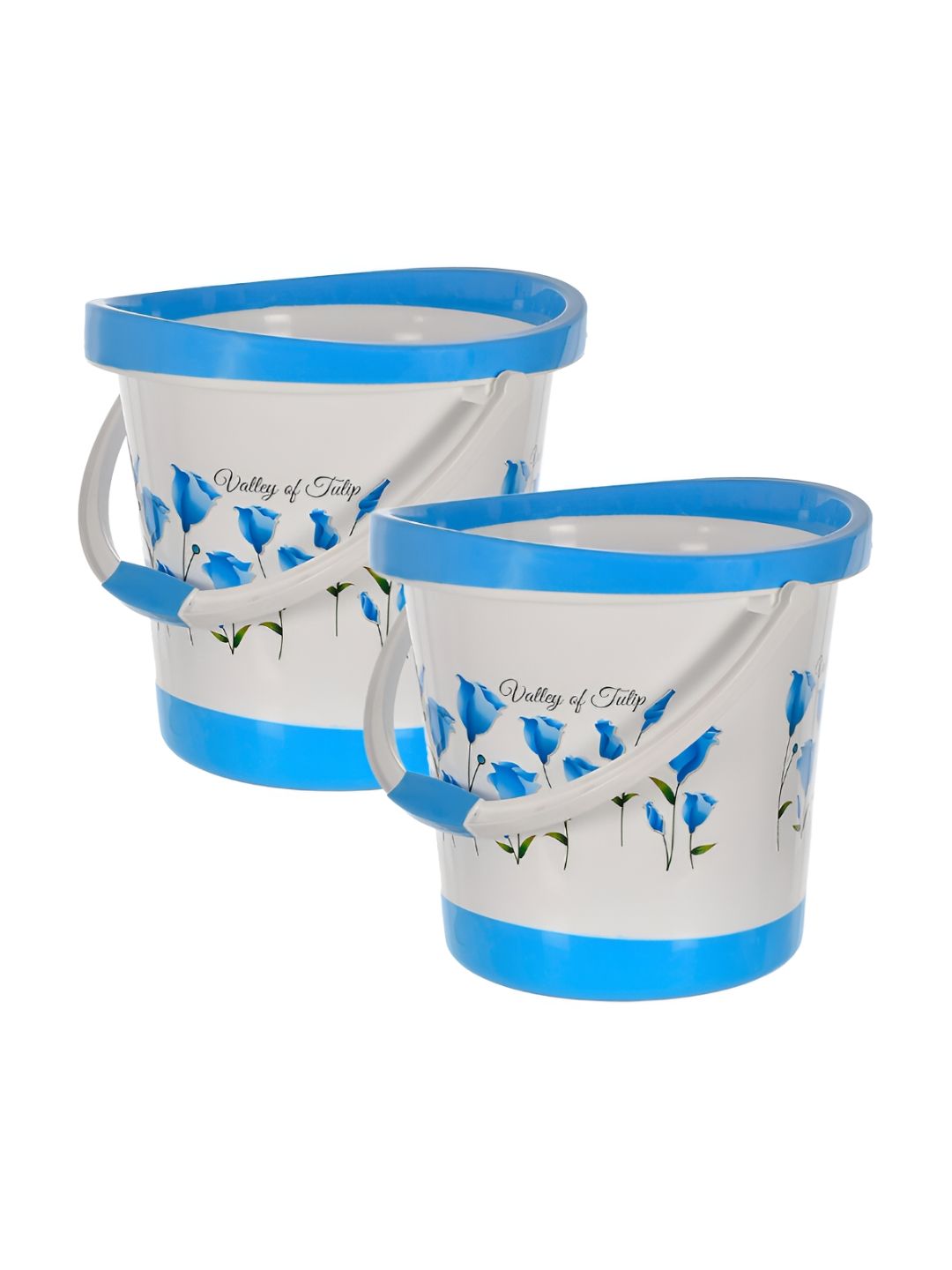 Kuber Industries Blue & White 2 Pieces Printed Unbreakable Bathroom Buckets 18 L Each