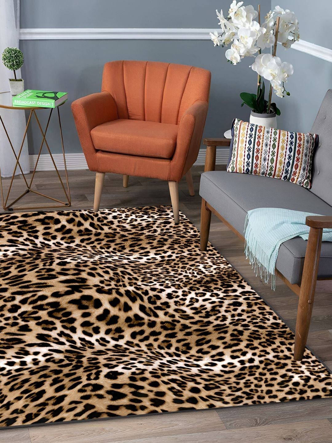 Sparrow world Brown & Black Animal Printed Anti-Skid Carpet