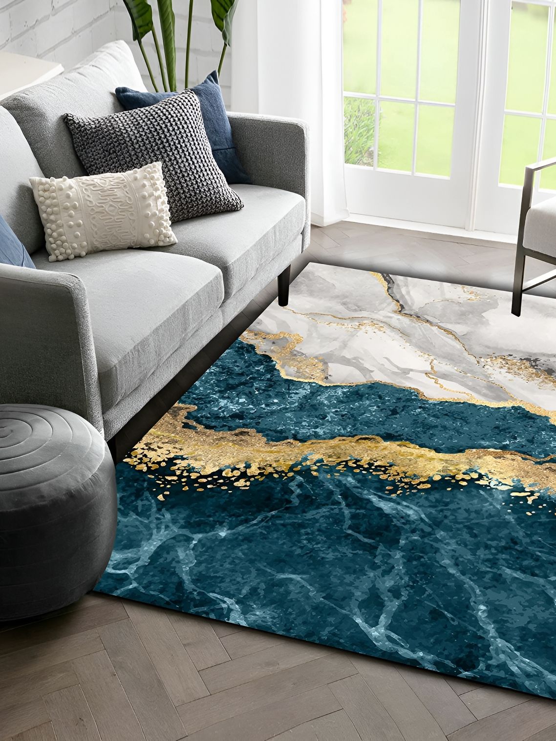 Sparrow world Green & Gold Toned Abstract Printed Anti-Skid Carpet