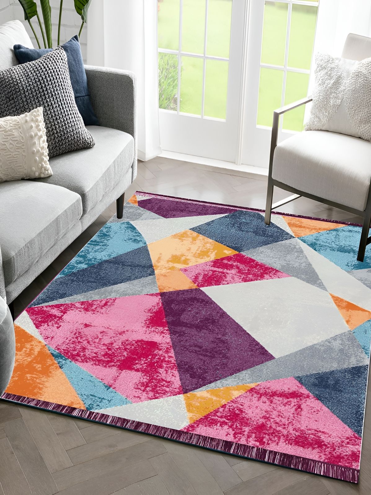 Sparrow world Gold-Toned Geometric Printed Anti-Skid Carpet