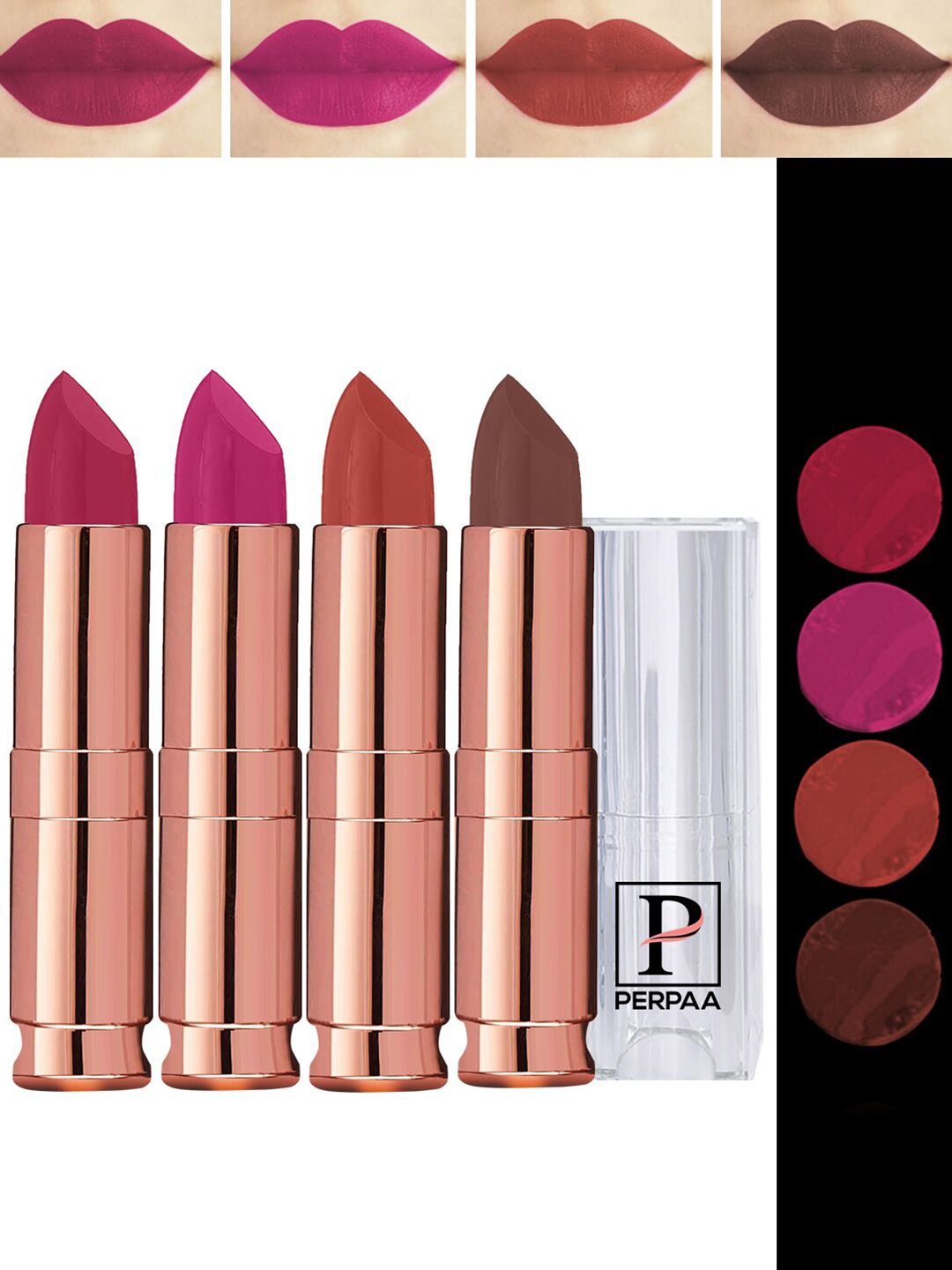 PERPAA 4Pc Antique Velvet Matte Lipstick with Jojoba Oil & Shea Butter- Shades 67-71-73-92