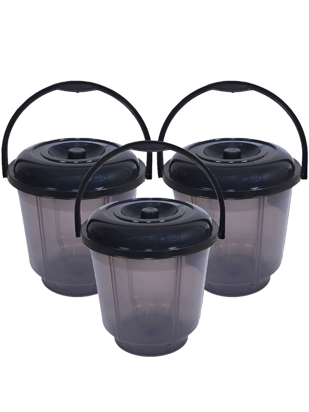Kuber Industries Black 3 Pieces Unbreakable Bathroom Buckets 13 L Each