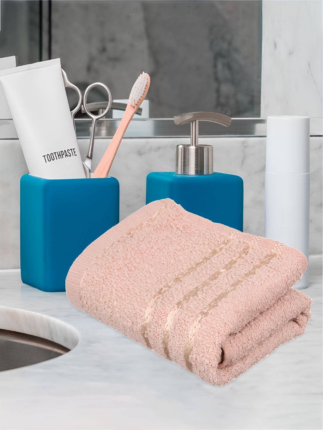 Kuber Industries 5 Pieces Pink & Brown Pure Cotton 380 Lining Face Towels
