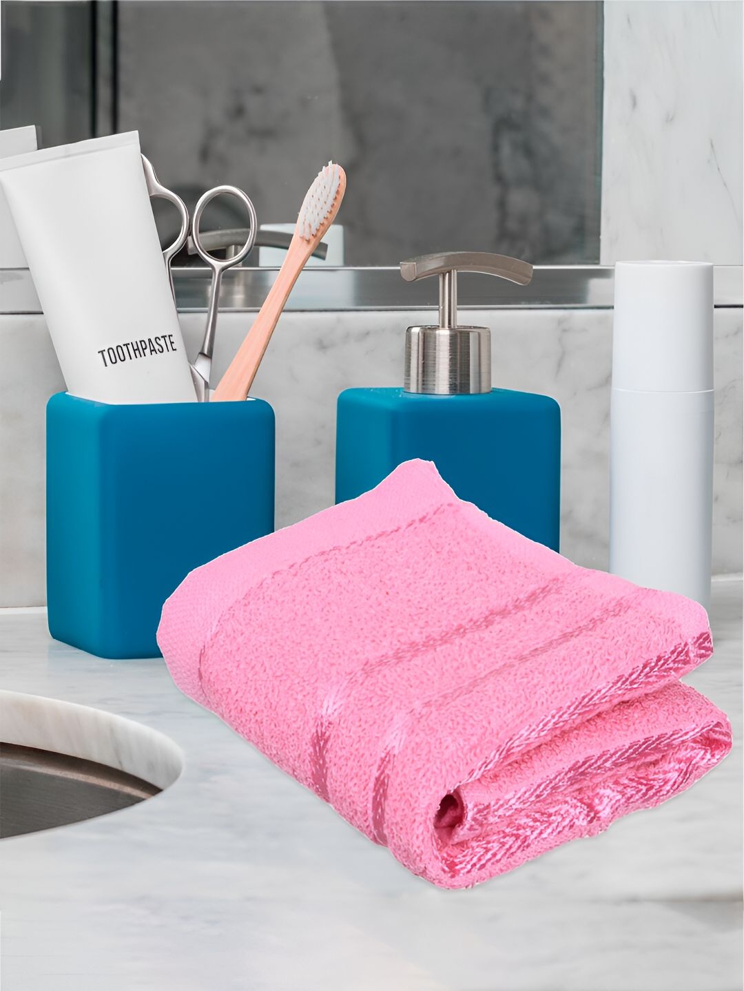 Kuber Industries Pink & Blue 5 Pieces Pure Cotton Highly Absorbent Face Towels