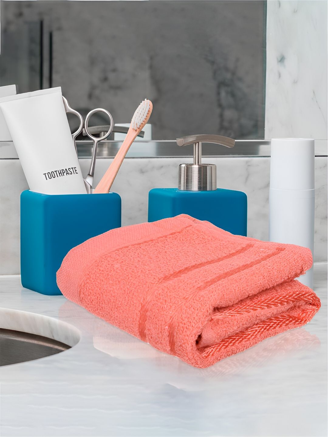 Kuber Industries 4 Pieces Orange-Colored Pure Cotton 380 Lining Face Towels