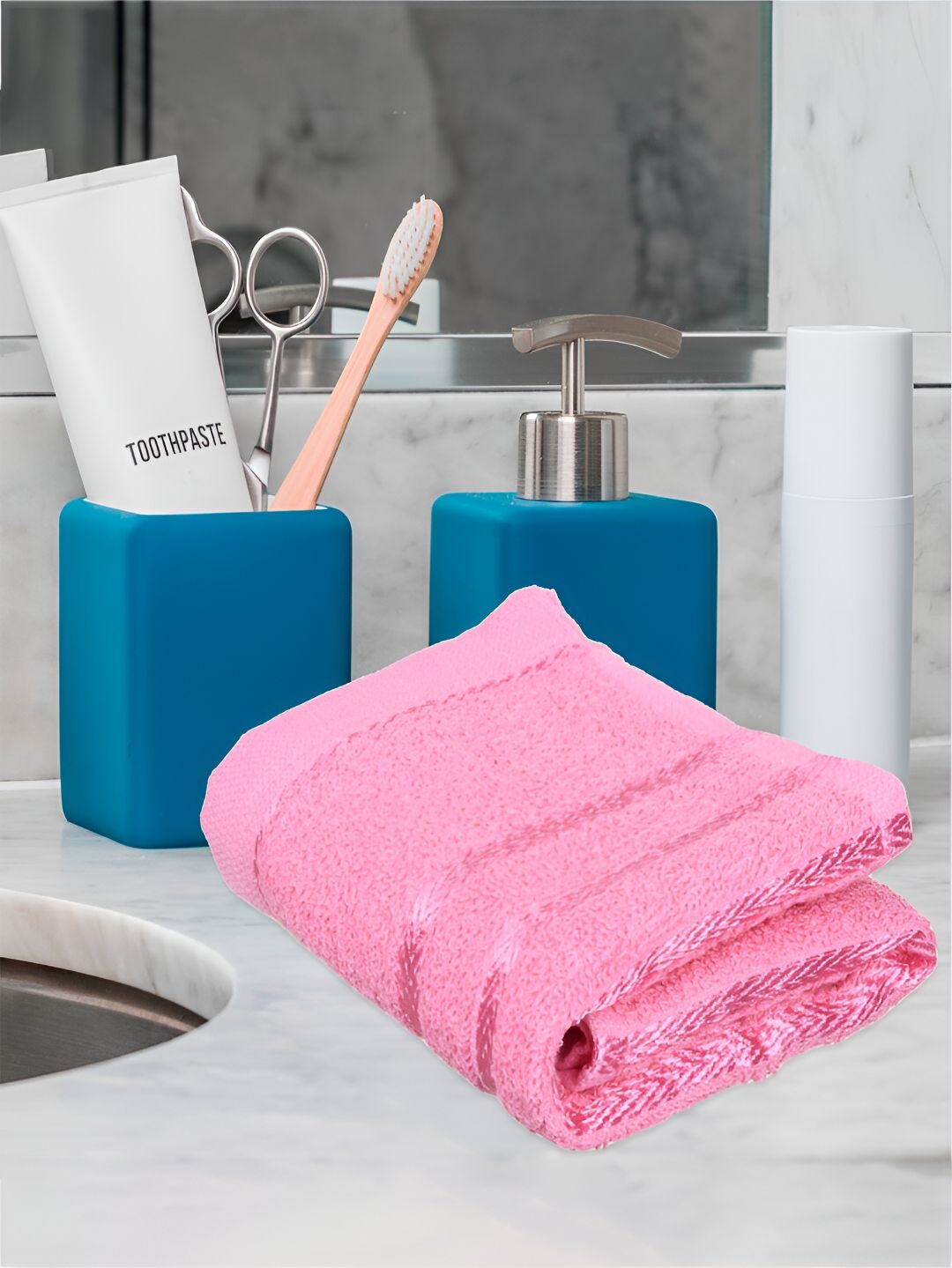 Kuber Industries Pink & Brown 5 Pieces Pure Cotton Highly Absorbent Face Towels