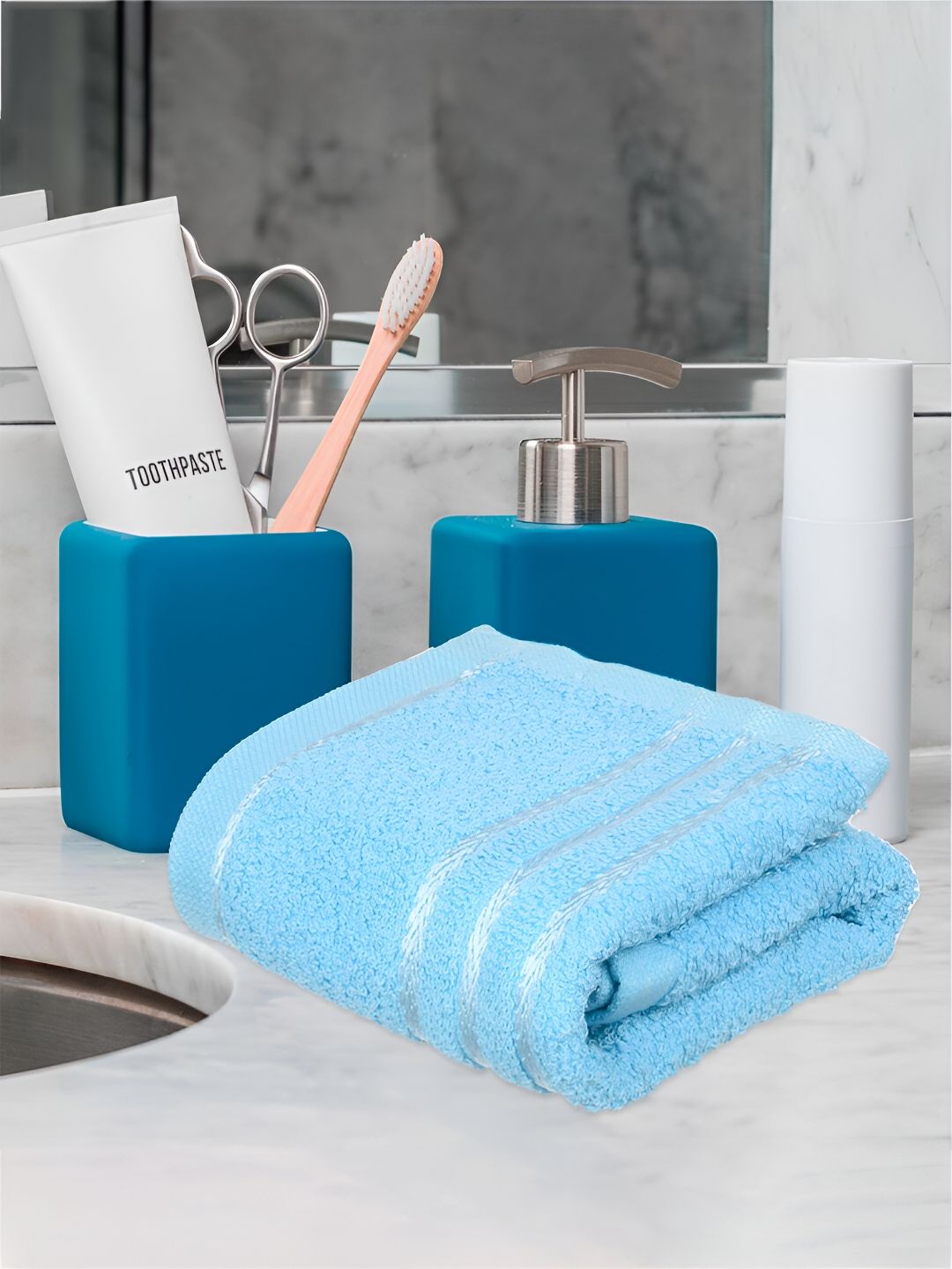 Kuber Industries 4 Pieces Blue & Pink Pure Cotton 380 Lining Face Towels