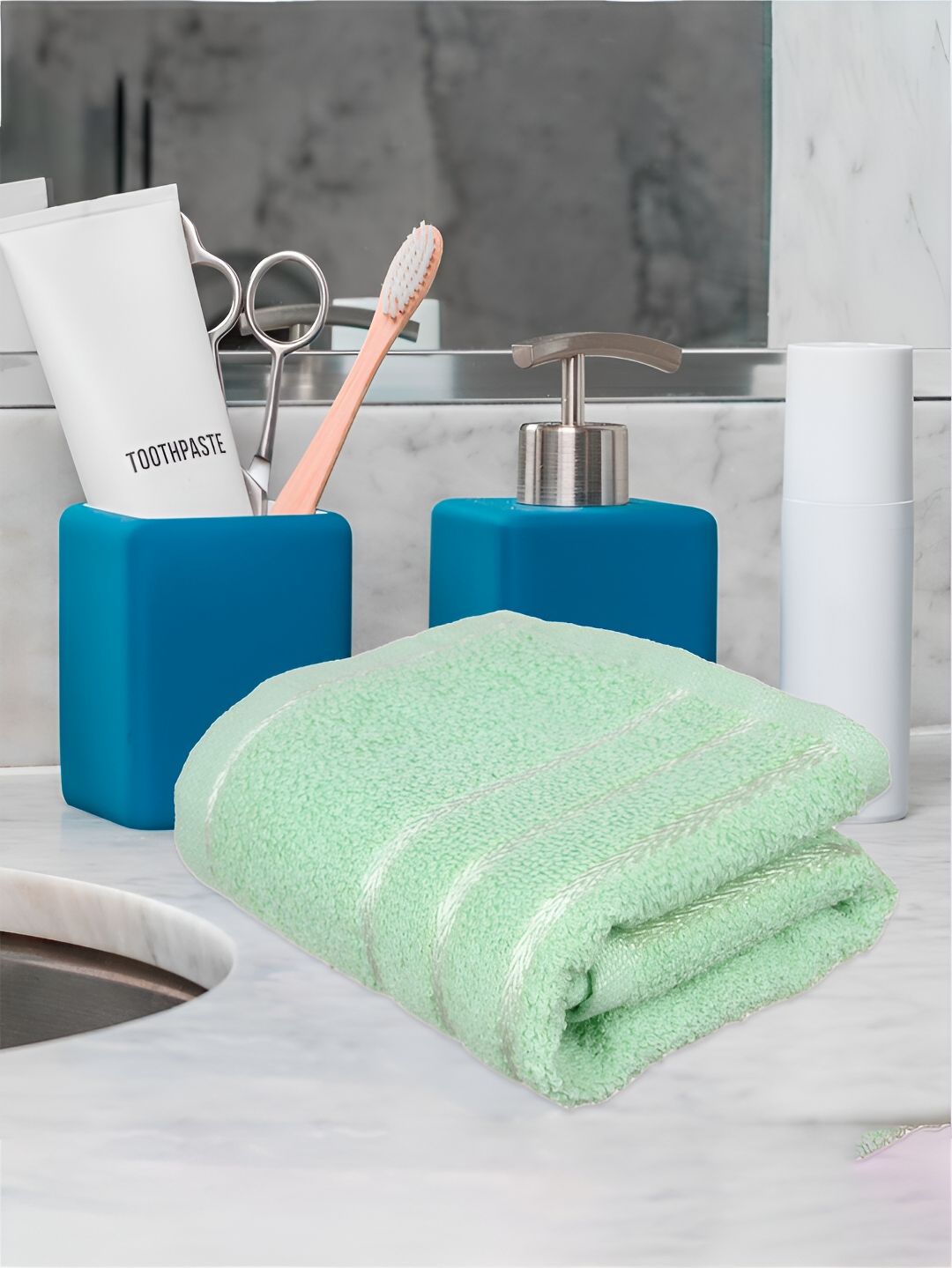 Kuber Industries 4 Pieces Peach Coloured & Green Pure Cotton 380 Lining Face Towels