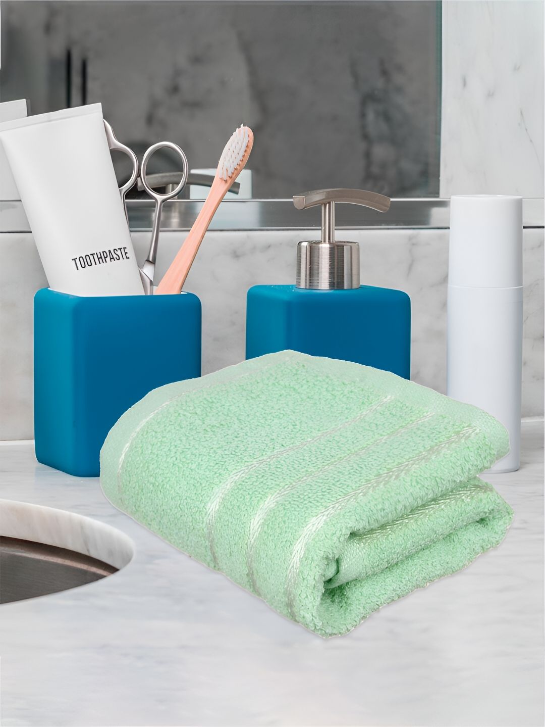 Kuber Industries 5 Pieces Green Pure Cotton 380 Lining Face Towels