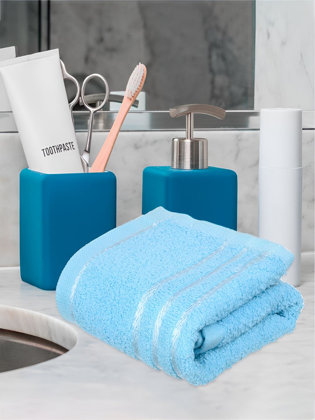Kuber Industries 5 Pieces Brown & Blue Pure Cotton 380 Lining Face Towels