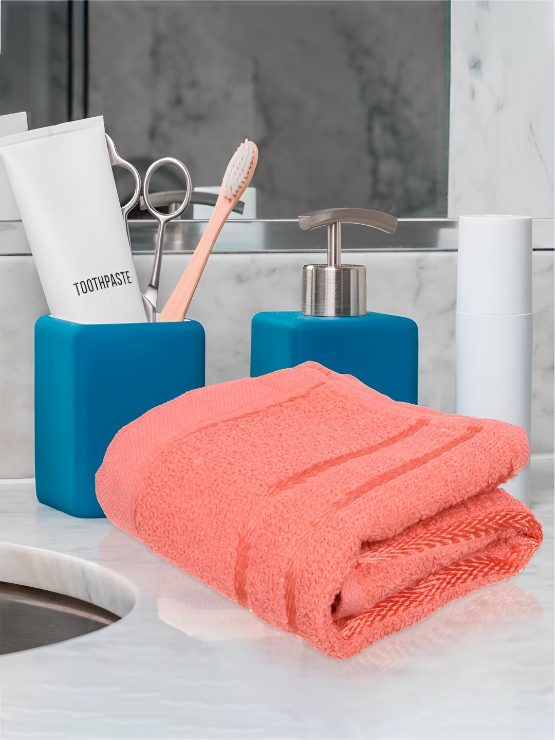 Kuber Industries 4 Pieces Green & Orange-Coloured Pure Cotton 380 Lining Face Towels