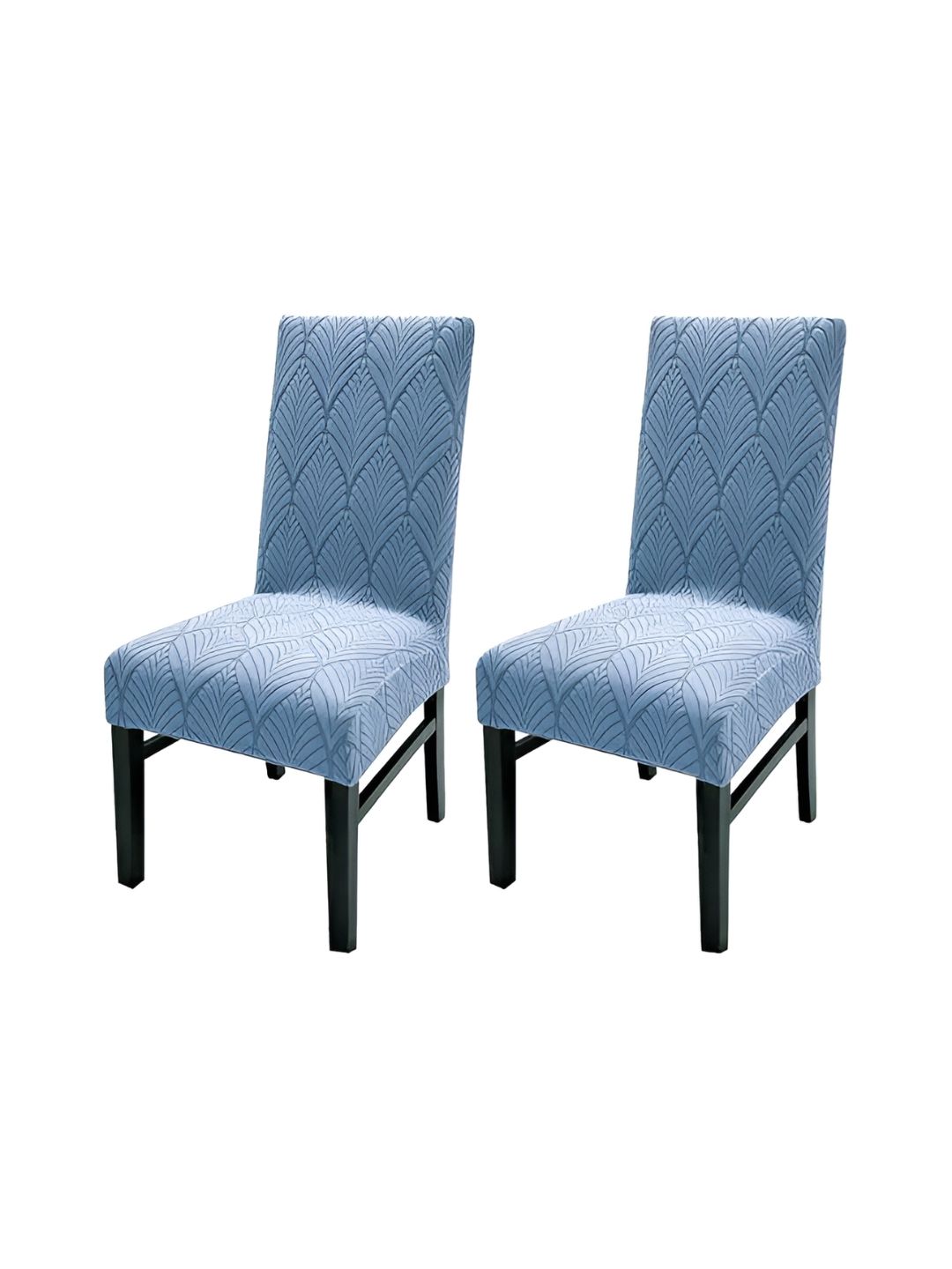 HOUSE OF QUIRK Blue 2 Pieces Leaf Textured Jacquard Stretch Removable Chair Covers