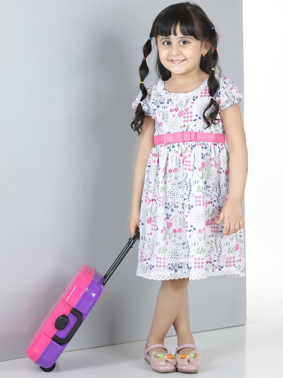 Hola Bonita Girls Floral Print Flutter Sleeve Fit & Flare Dress