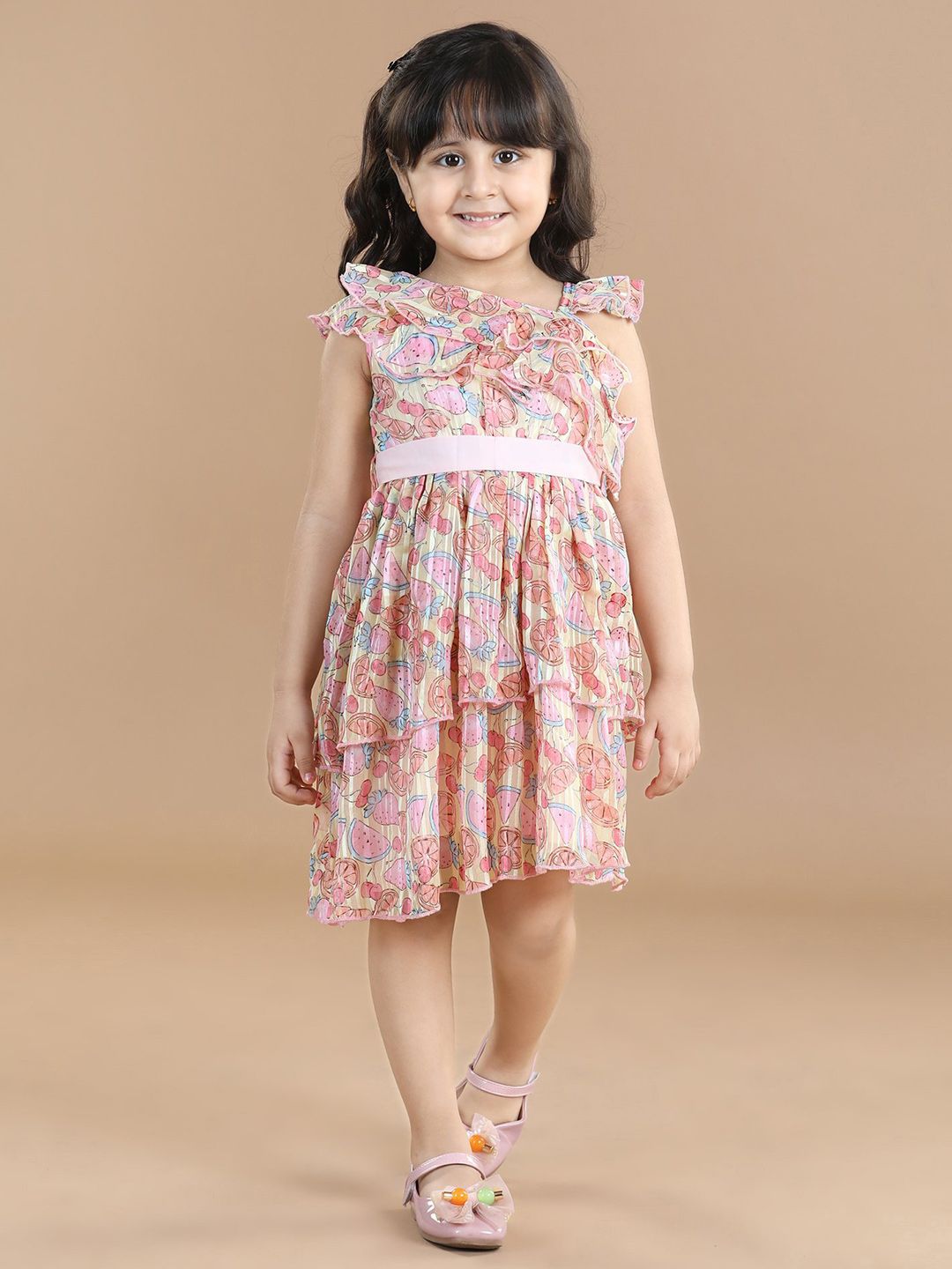 Hola Bonita Girls Conversational Print Layered Chiffon Fit & Flare Dress