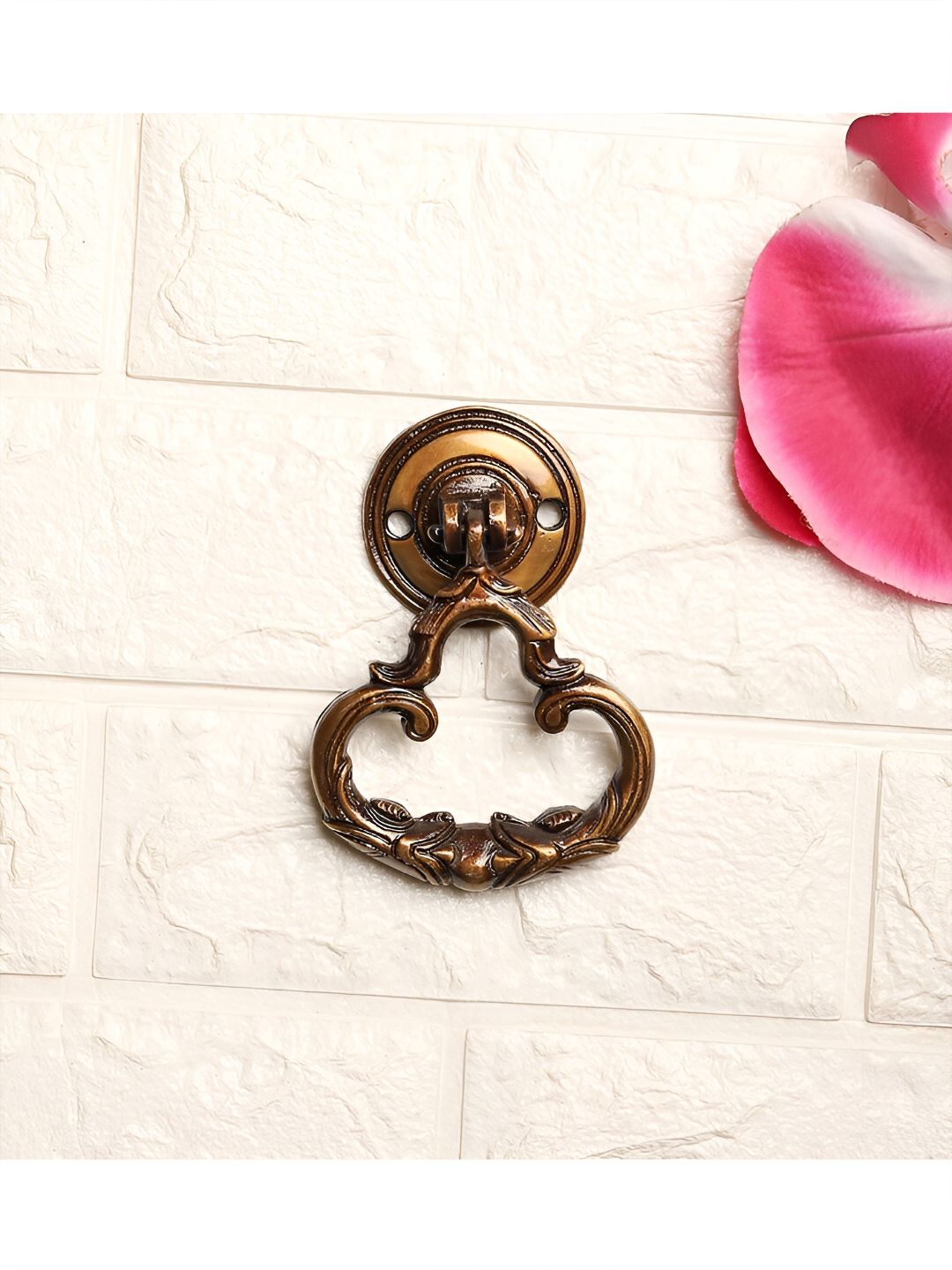 Two Moustaches Brown Ethnic Indian Carved Brass Door Knocker