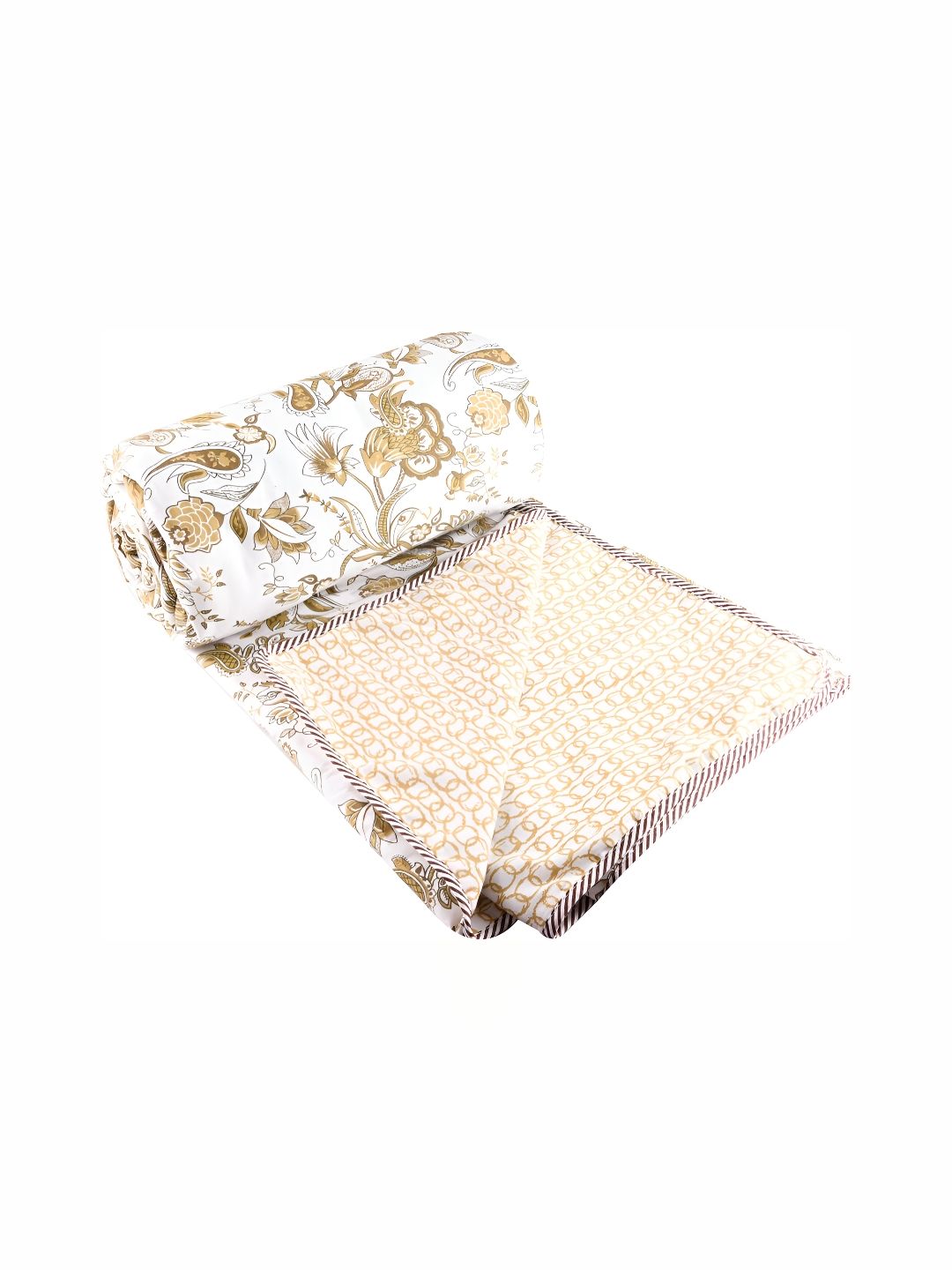 RF RELAXFEEL Beige & White Floral Cotton Heavy Winter 150 GSM Double Bed Dohar