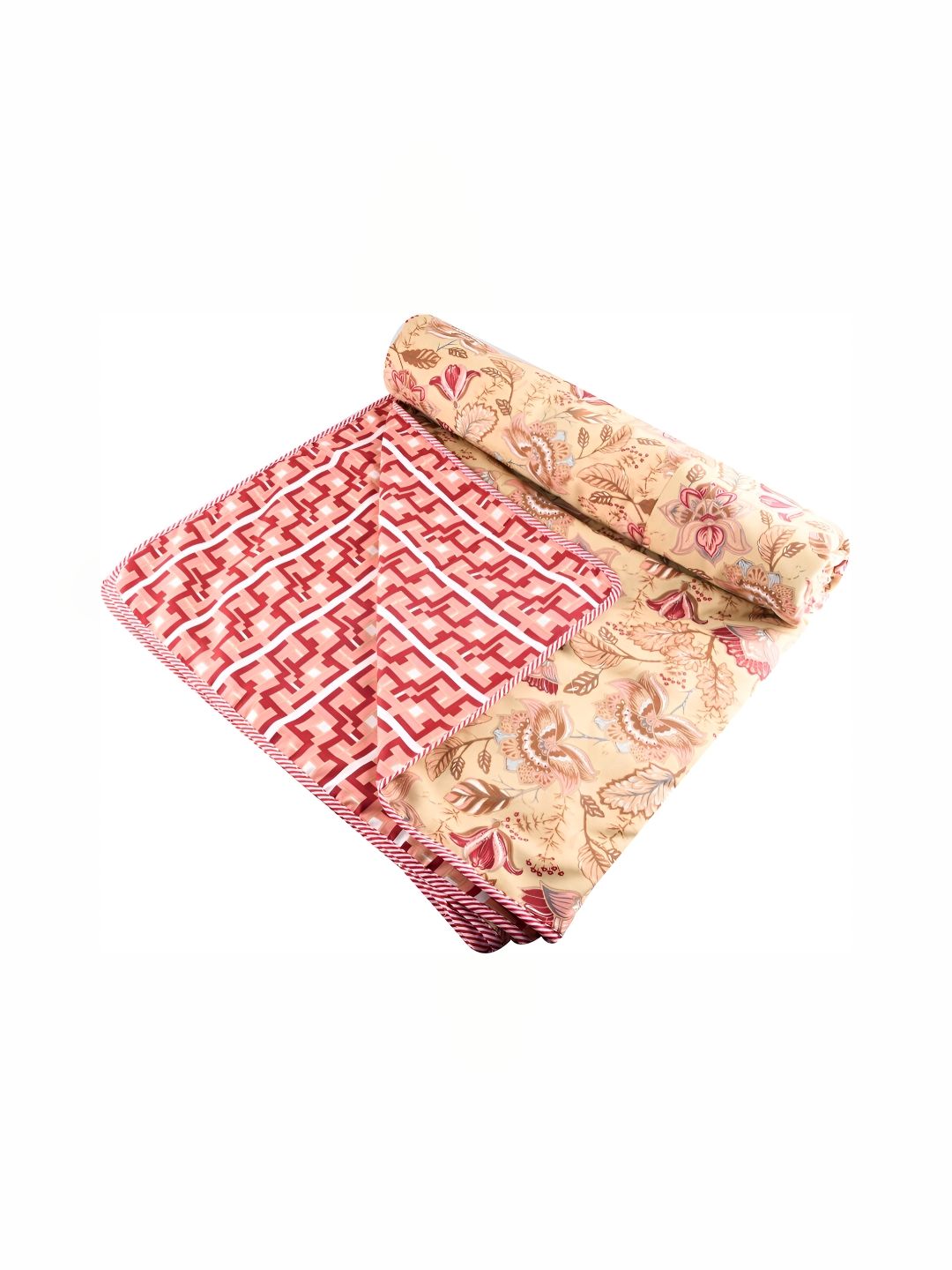 RF RELAXFEEL Pink & Red Floral Cotton Heavy Winter 150 GSM Double Bed Dohar
