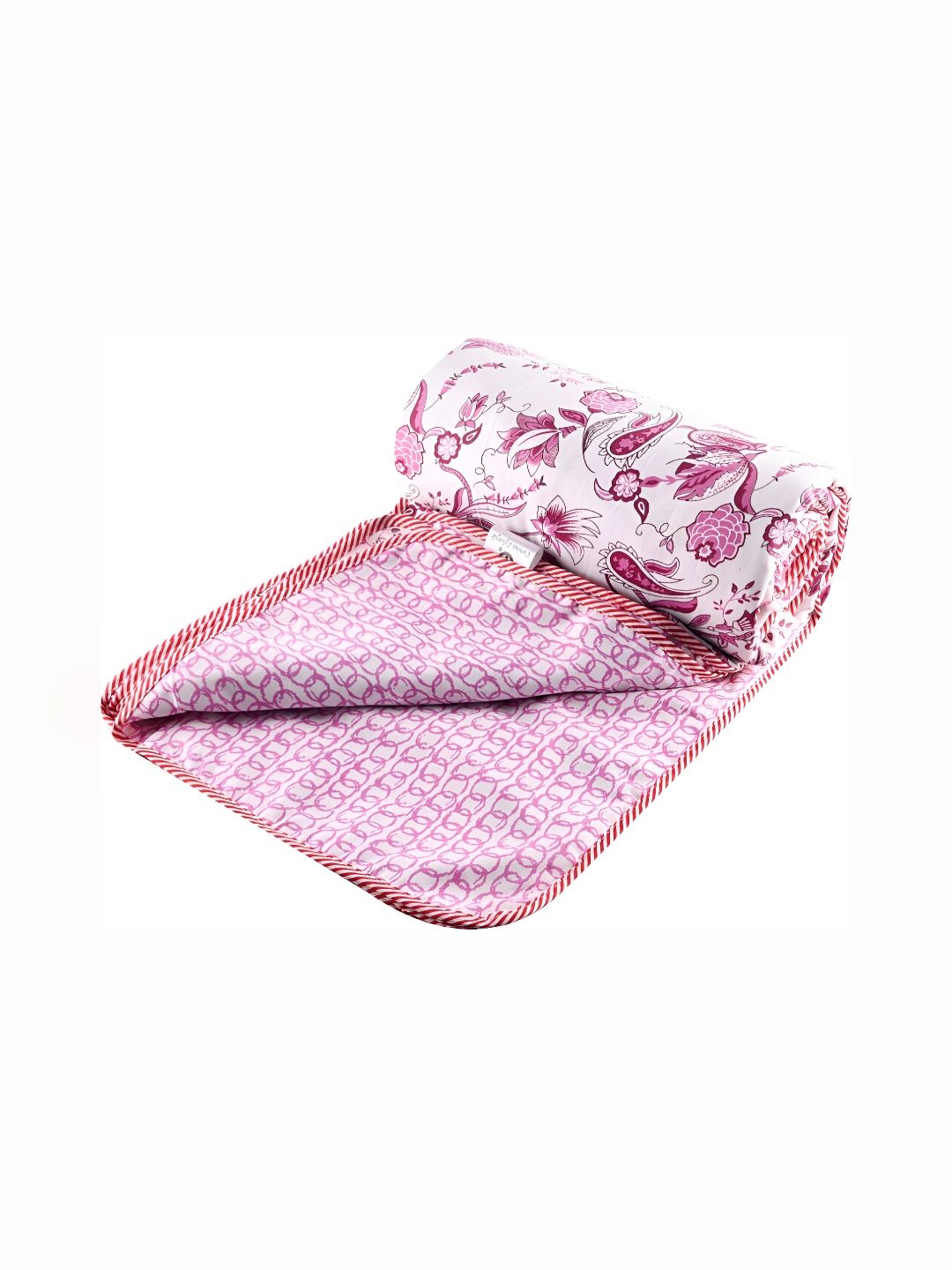RF RELAXFEEL Pink & White Floral Cotton Heavy Winter 150 GSM Single Bed Dohar