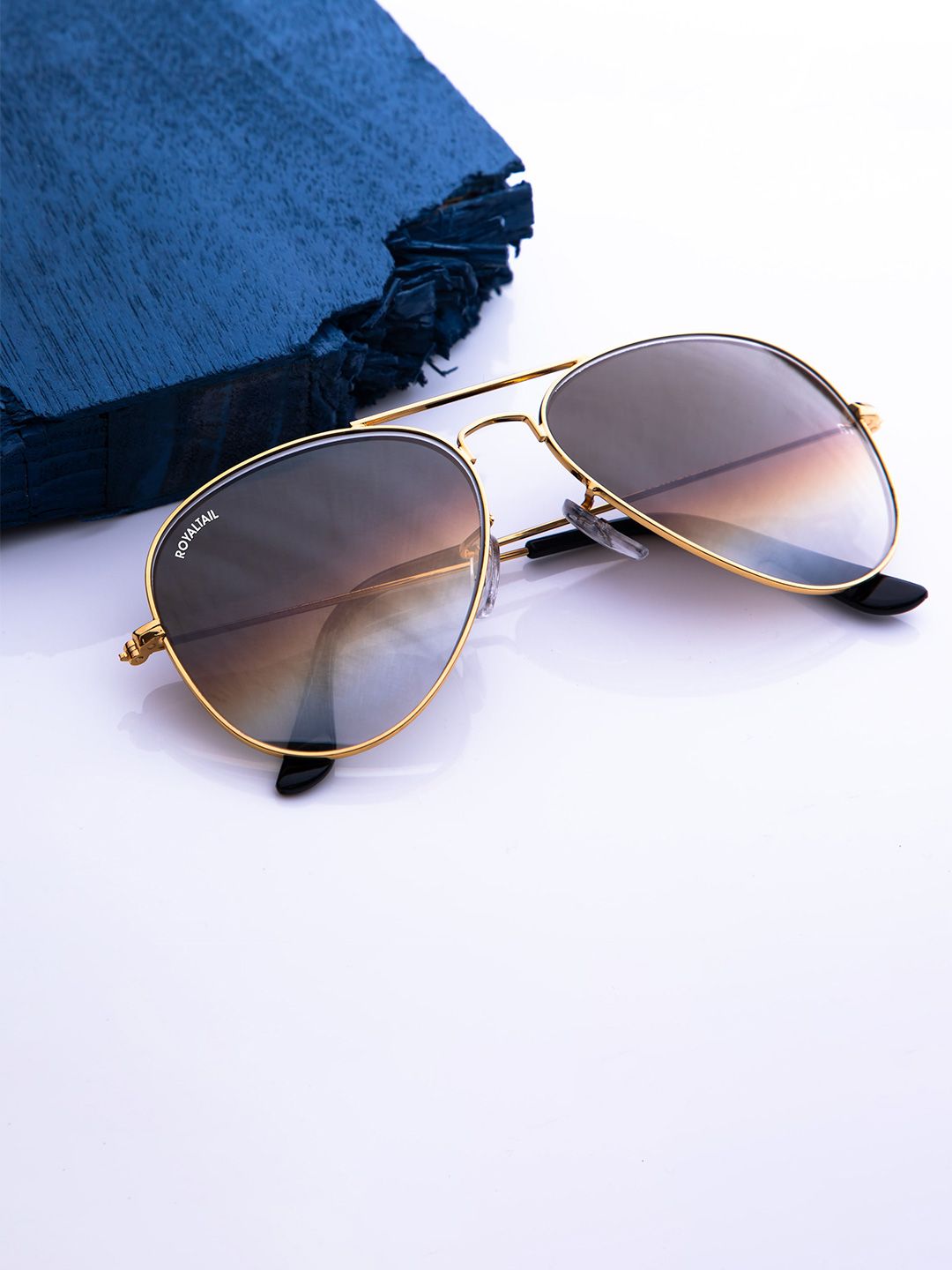 ROYALTAIL Aviator Gold Toned Frame & Brown Gradient UV Protected Lens Premium Sunglasses
