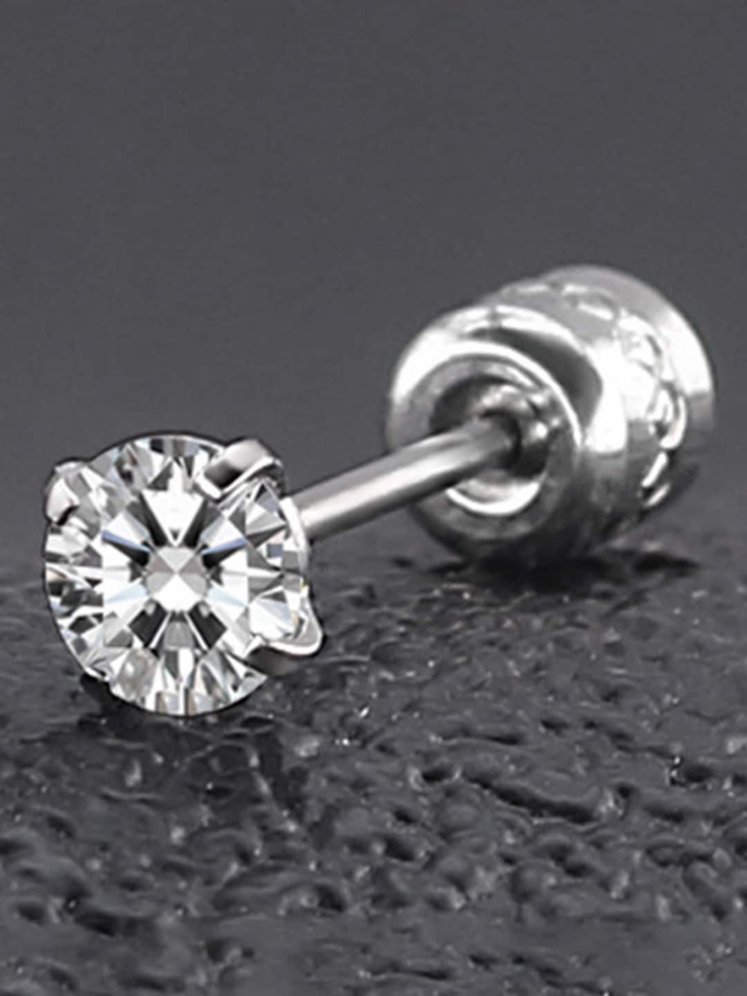 Peora Peora Men Silver-Plated Cubic Zirconia Stainless Steel Geometric Shaped Stud Earrings