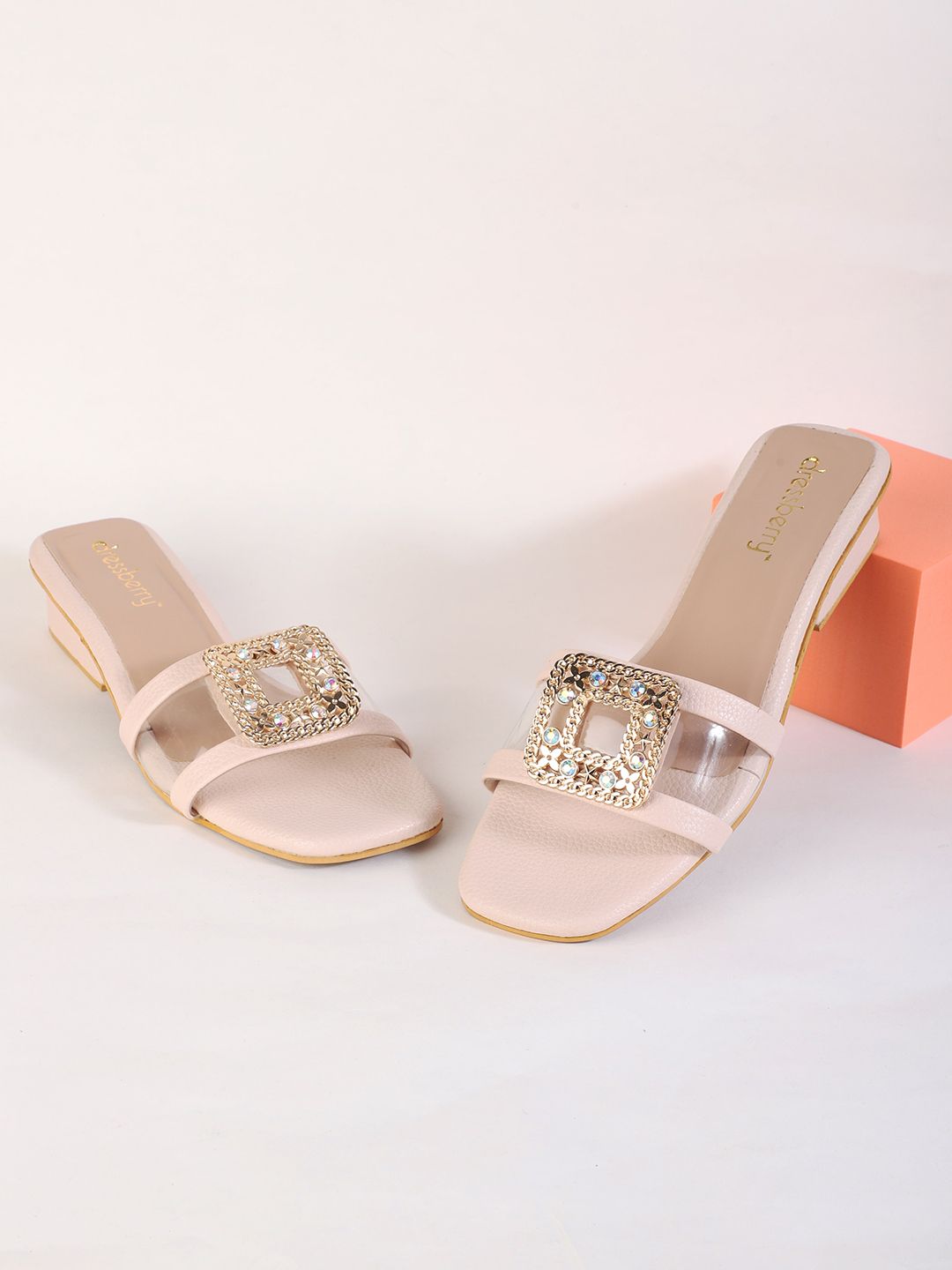 DressBerry Cream Coloured Embellished Block Heels