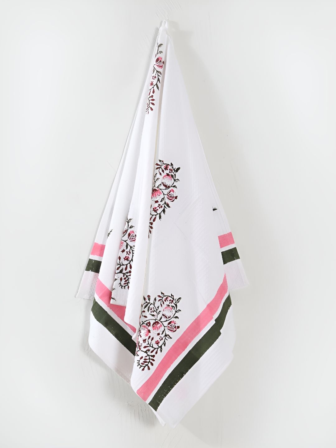HANDICRAFT PALACE Pink & White Printed Pure Cotton 250GSM Premium Waffle Bath Towel
