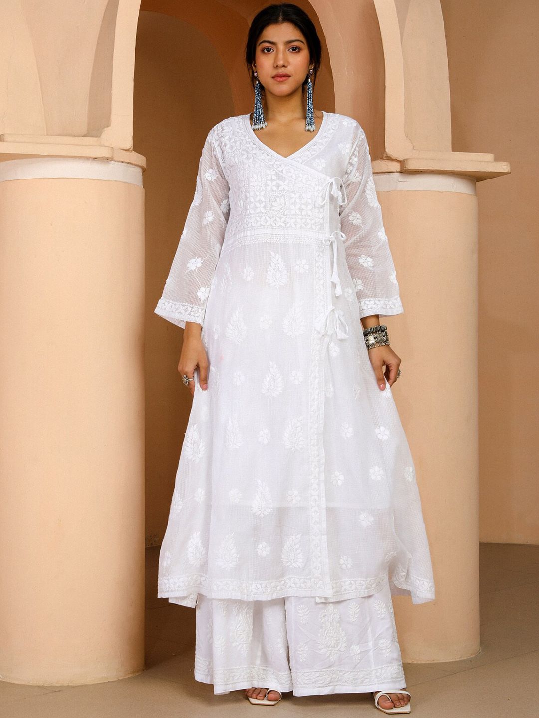 House of Chikankari Women White Kota Chikankari Embroidered Kurta