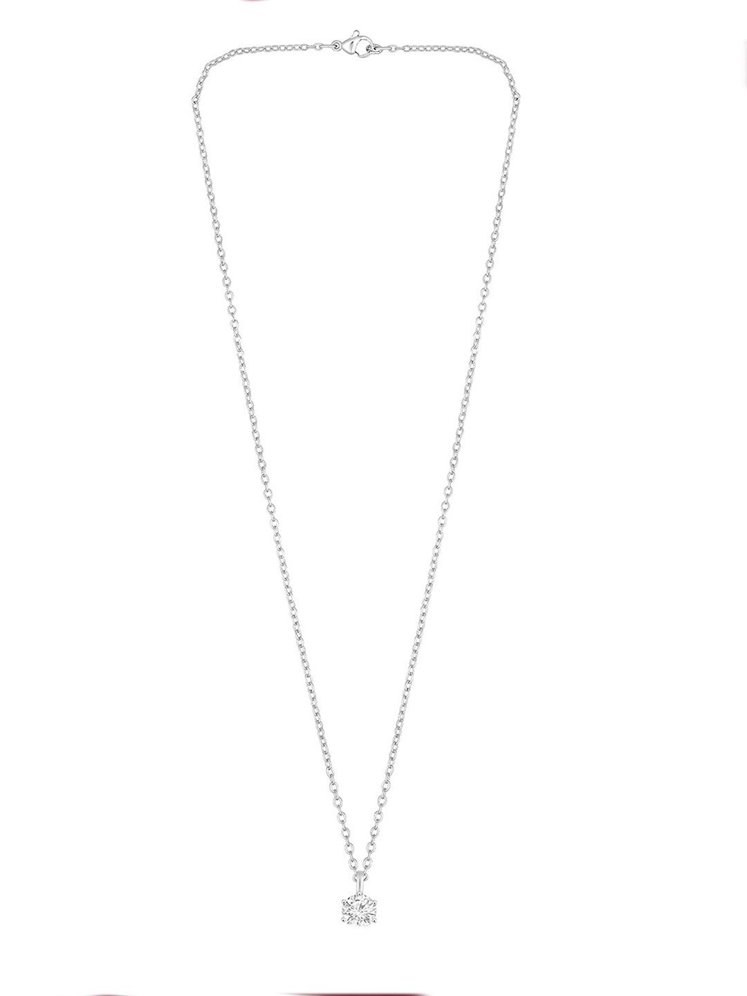 thumbnail image 2 of Cubic Zirconia Silver Plated Pendant Necklace – 1-2 CT SP Round Cut Invisible Chain 18 Inch 2 of 3