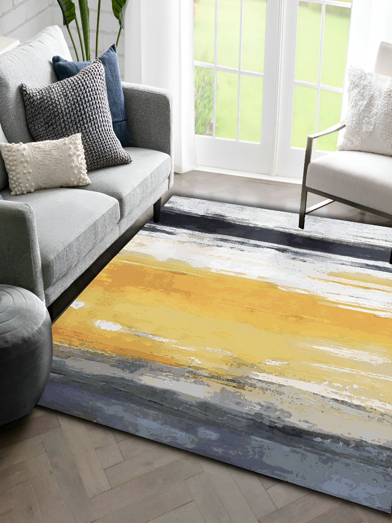 Sparrow world White & Black Abstract Printed Anti Skid Rectangle Carpet