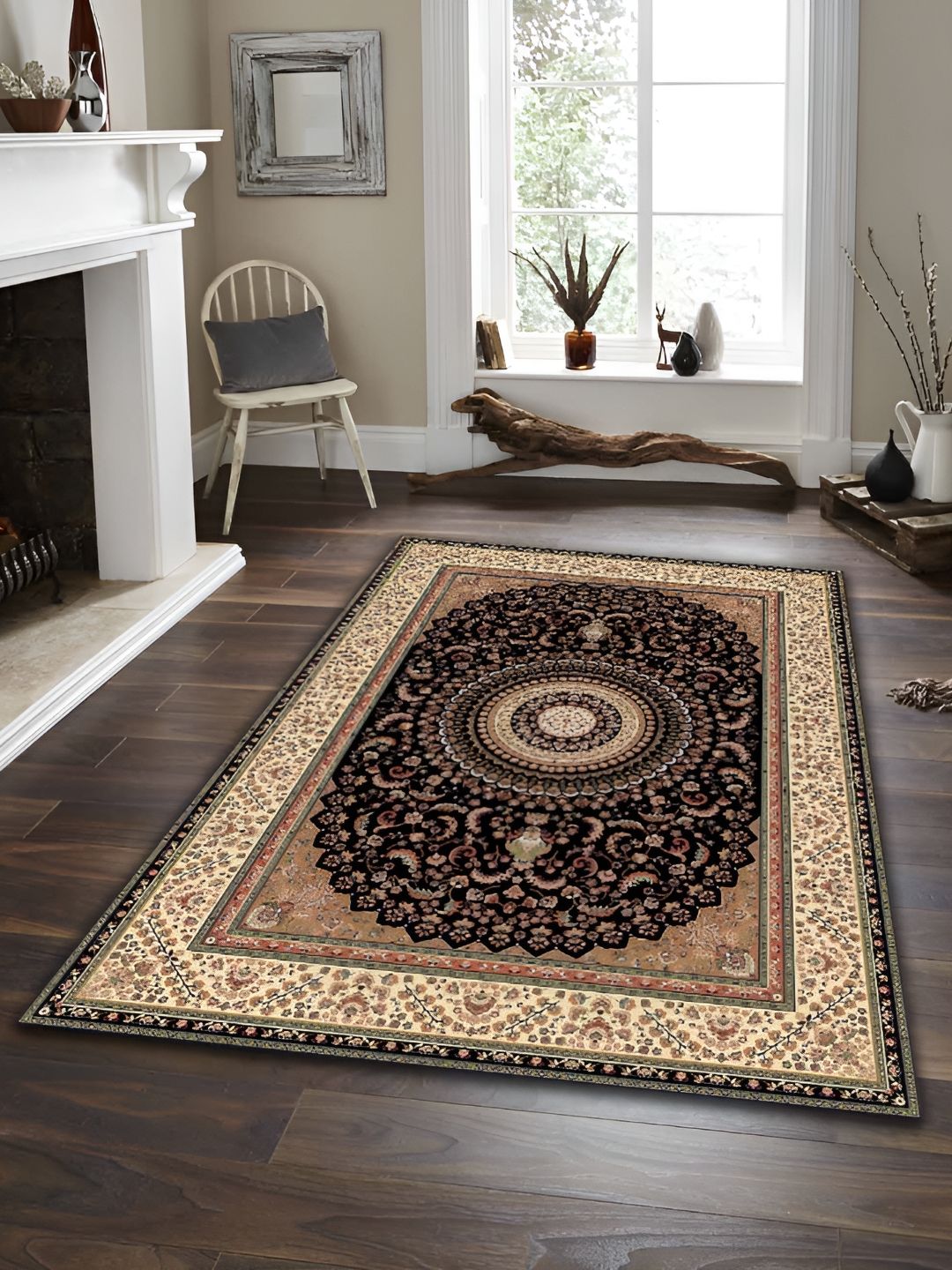 Sparrow world Brown & Beige Bohemian Printed Anti Skid Rectangle Carpet