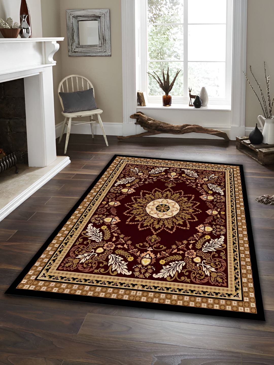 Sparrow world Brown & Beige Bohemian Printed Anti Skid Rectangle Carpet