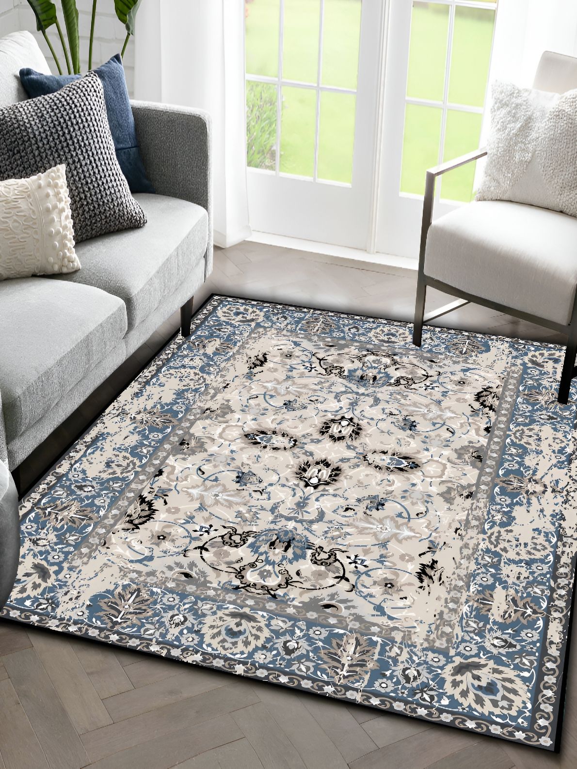 Sparrow world Blue Bohemian Anti-Skid Carpet