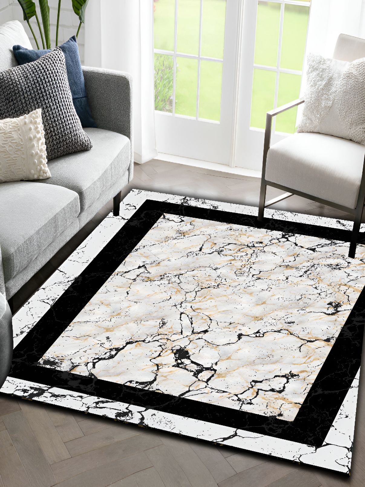 Sparrow world Brown & White Abstract Printed Anti Skid Rectangle Carpet
