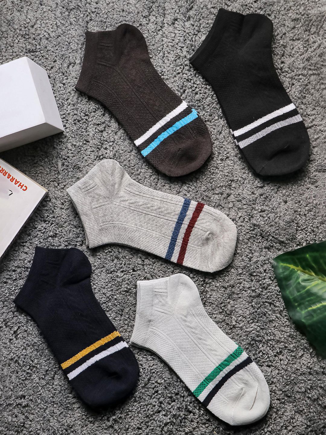 Brauch Men Pack Of 5 Assorted Striped Cotton Ankle Length Socks