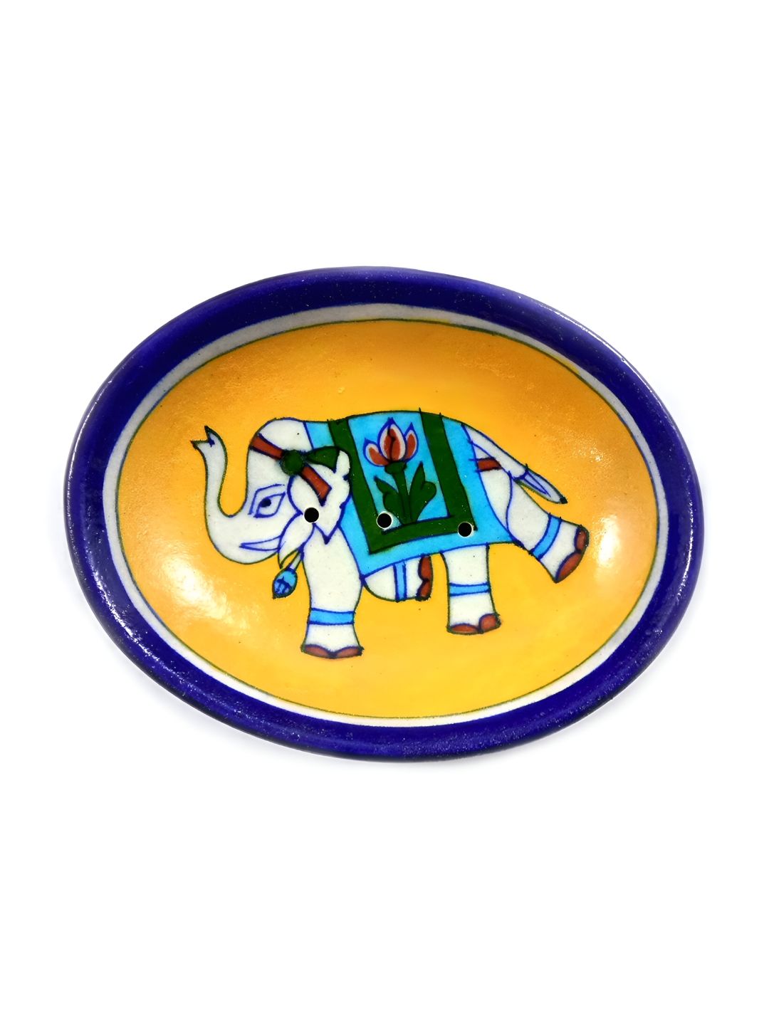 INDIA MEETS INDIA Yellow Elephant Printed Ceramic Bath Accessories Set