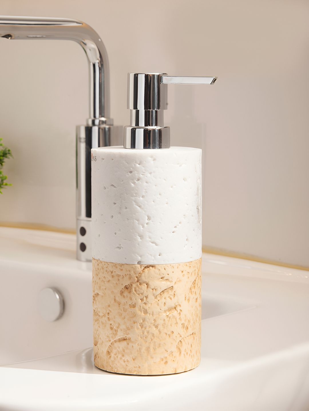 OBSESSIONS Beige & White Textured Polyresin Soap Dispenser