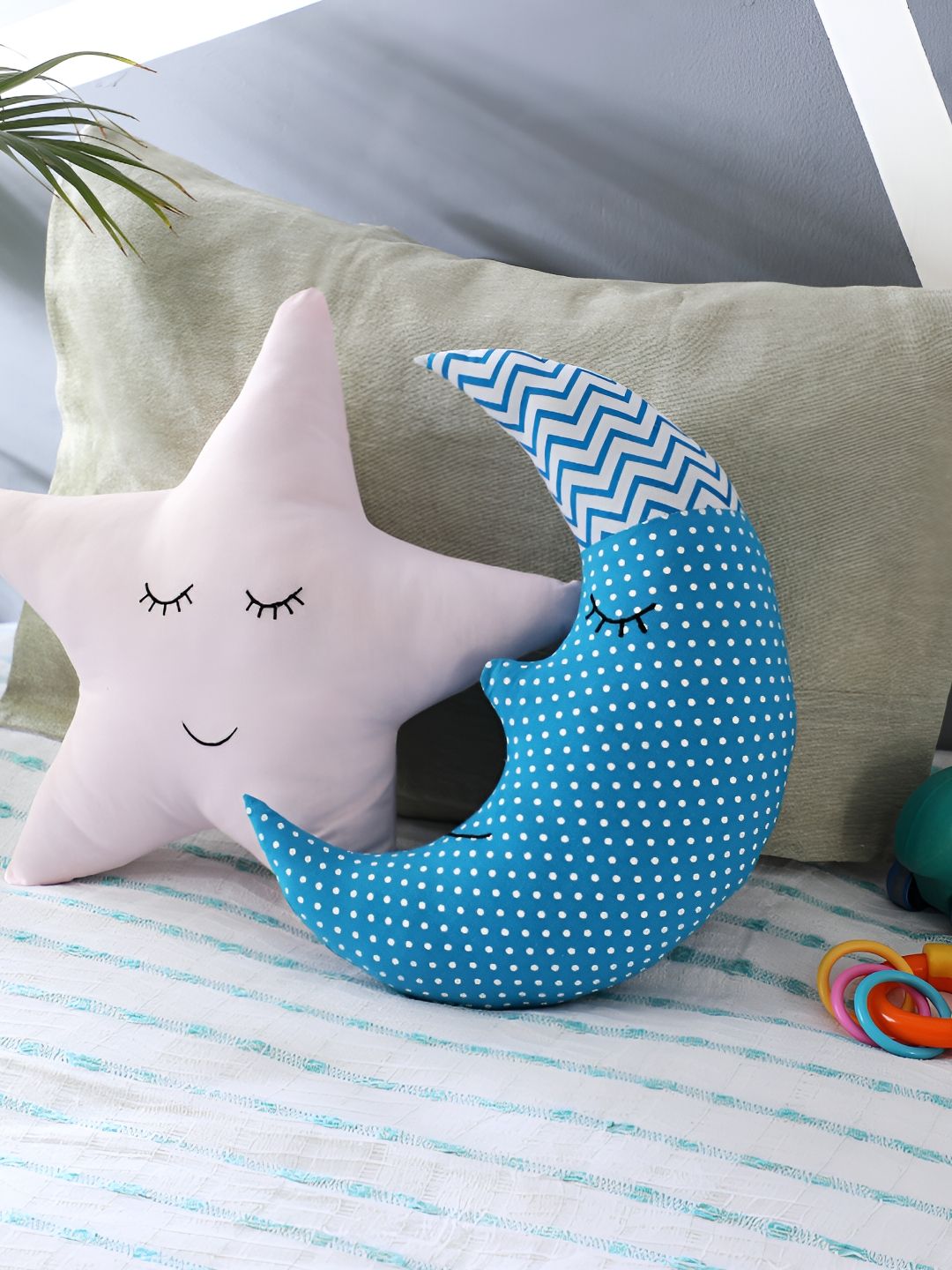 OSCAR HOME Blue Polka Dots Cotton Ultra Soft Set of 2 Ultra Soft Fibre Baby Pillow-10 x 10 x 5 cm
