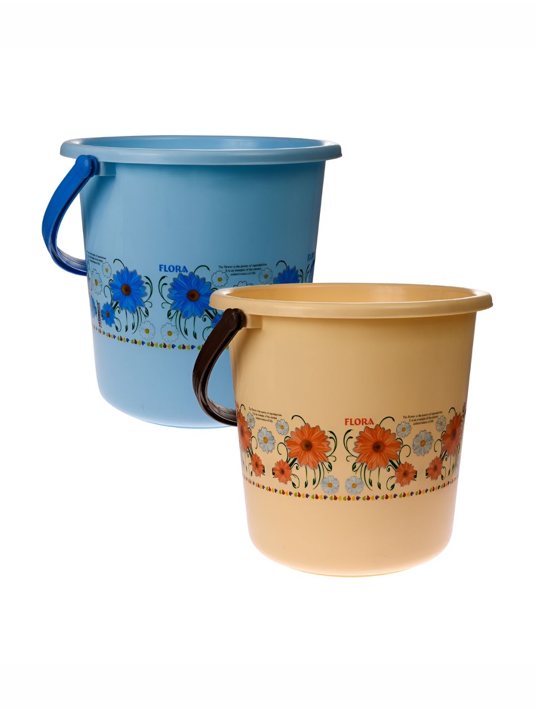 Kuber Industries Blue & Cream 2 Pieces Floral Unbreakable Bucket