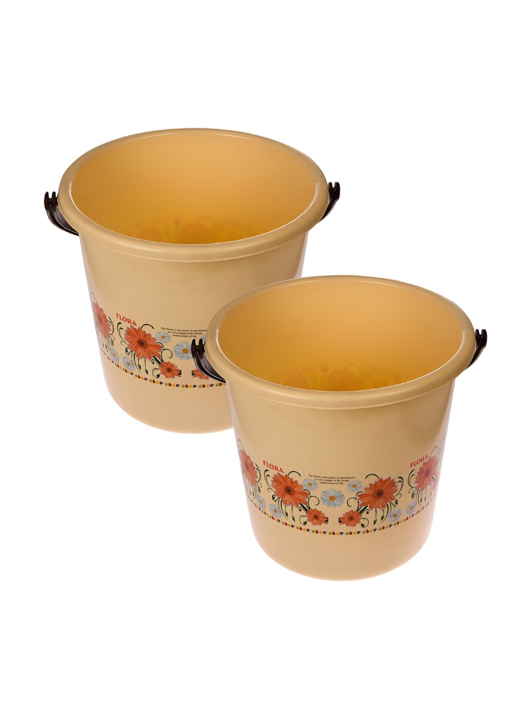 Kuber Industries Cream 2 Pieces Floral Printed Unbreakable Bucket