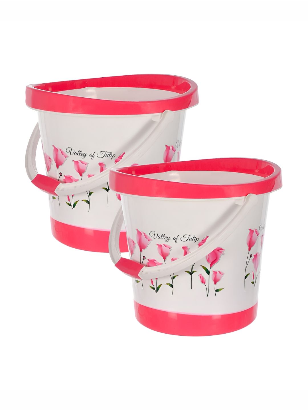 Kuber Industries Pink & White 2 Pieces Floral Printed Unbreakable Bucket
