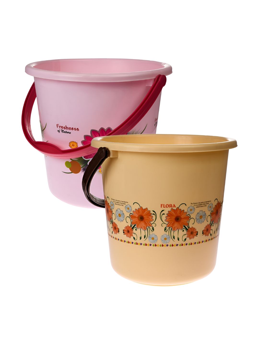 Kuber Industries Pink & Cream 2 Pieces Floral Unbreakable Bucket
