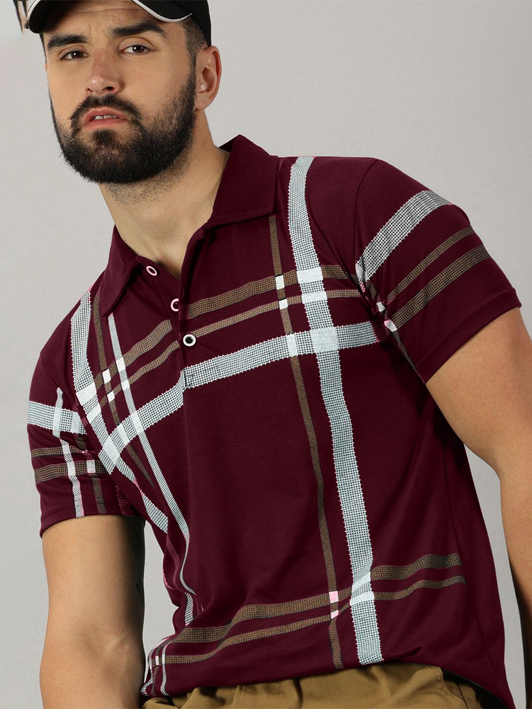 AUSK Checked Polo Collar Short Sleeves Regular T-shirt
