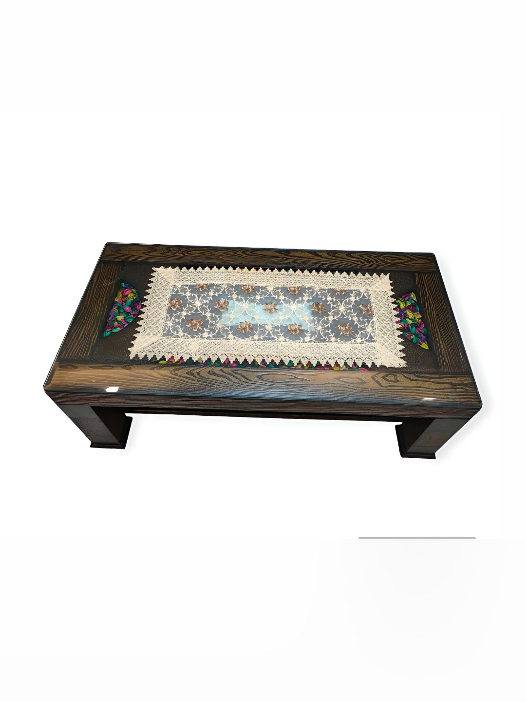 MONKDECOR  Brown & Cream Embroidered Table Runner