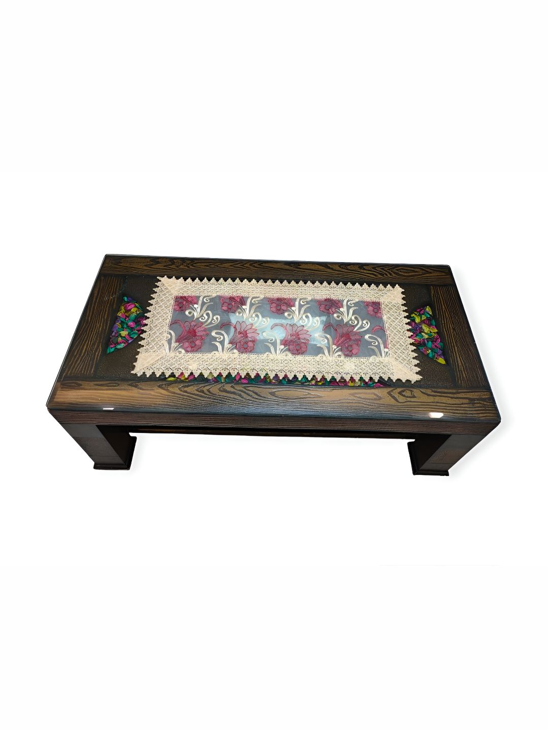 MONKDECOR Maroon & Beige Embroidered Rectangular Table Runner