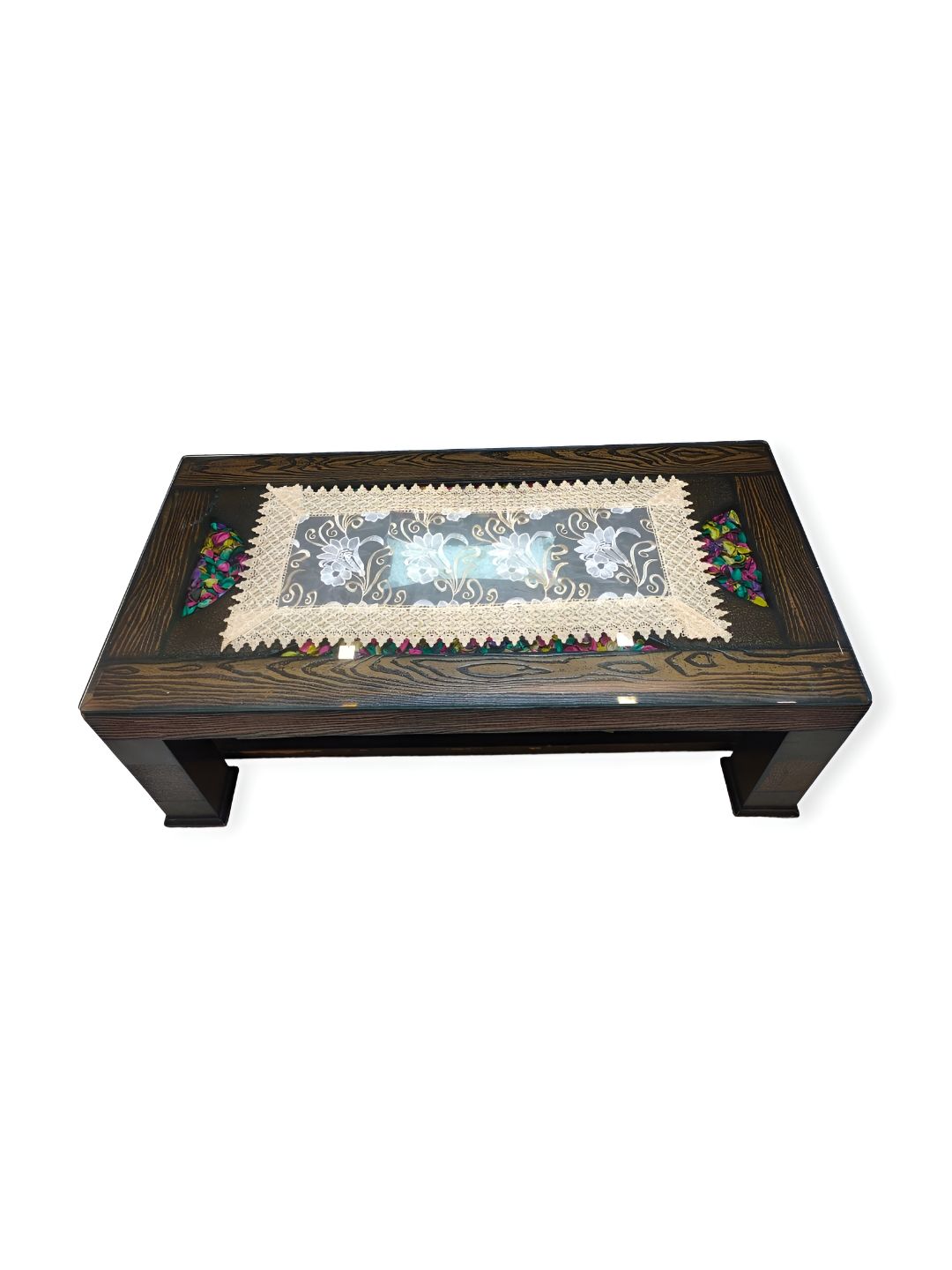 MONKDECOR White & Cream Embroidered Table Runner
