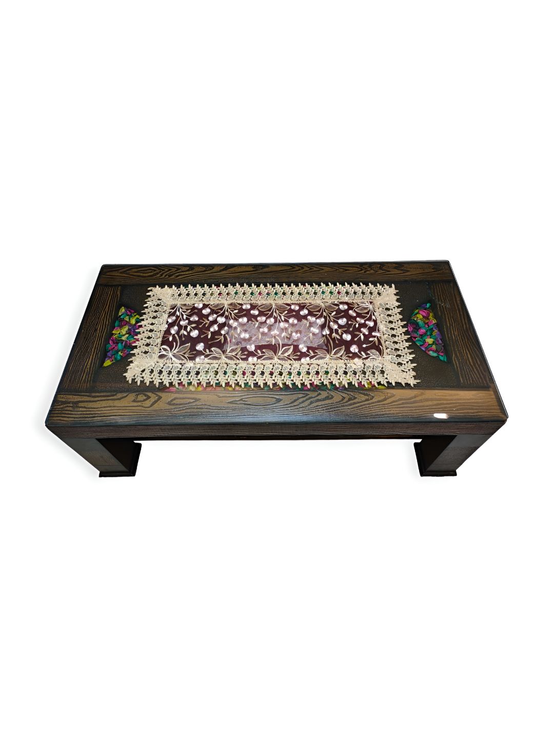 TANLOOMS Cream Coloured & Maroon Embroidered Table Runner