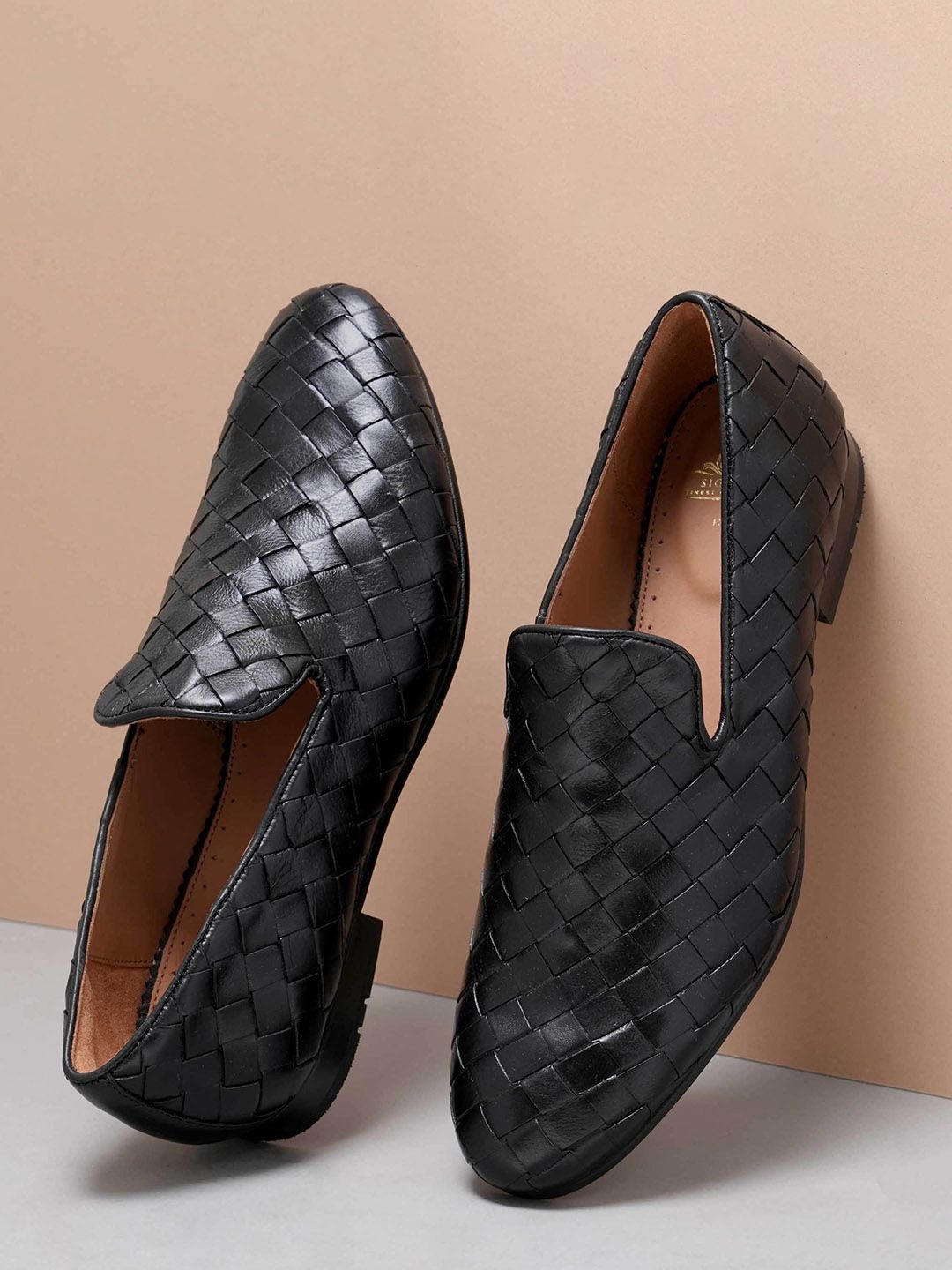 Ruosh Ruosh Men Textured Leather Woven Formal Slip-On Shoes