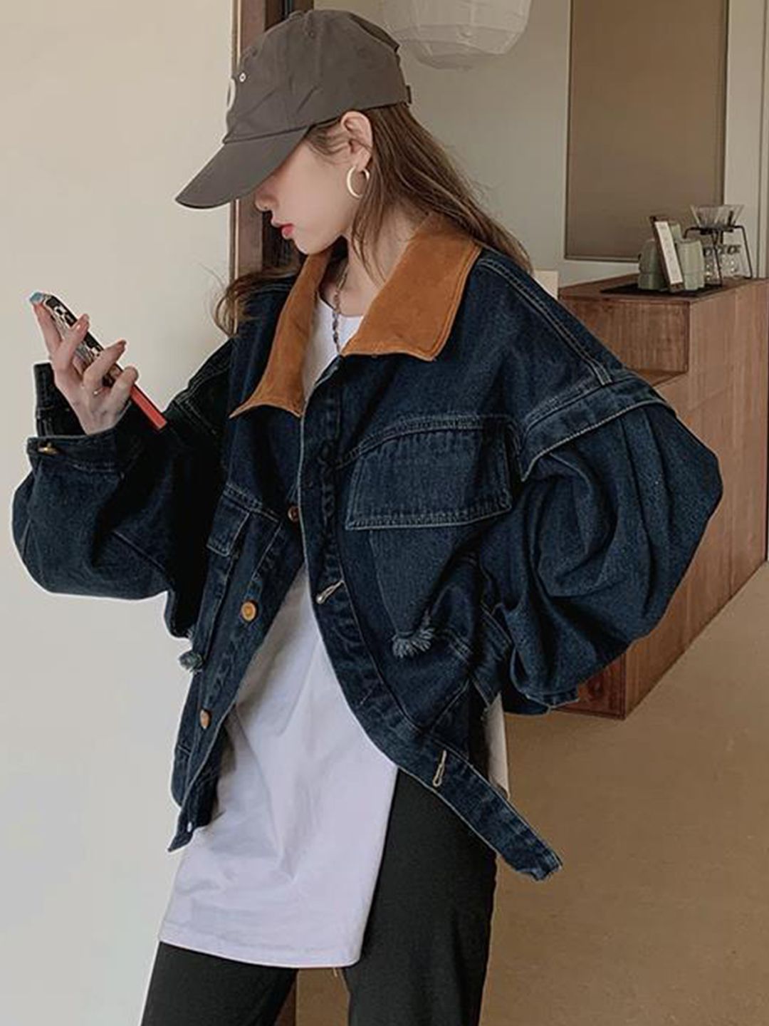 Buy StyleCast x Revolte Spread Collar Cotton Regular Denim Jacket