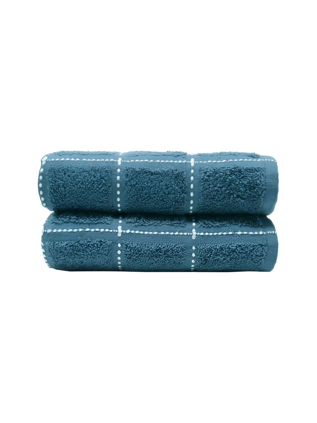 MYTRIDENT 2-Pcs Blue Patterned Pure Cotton Hand Towel